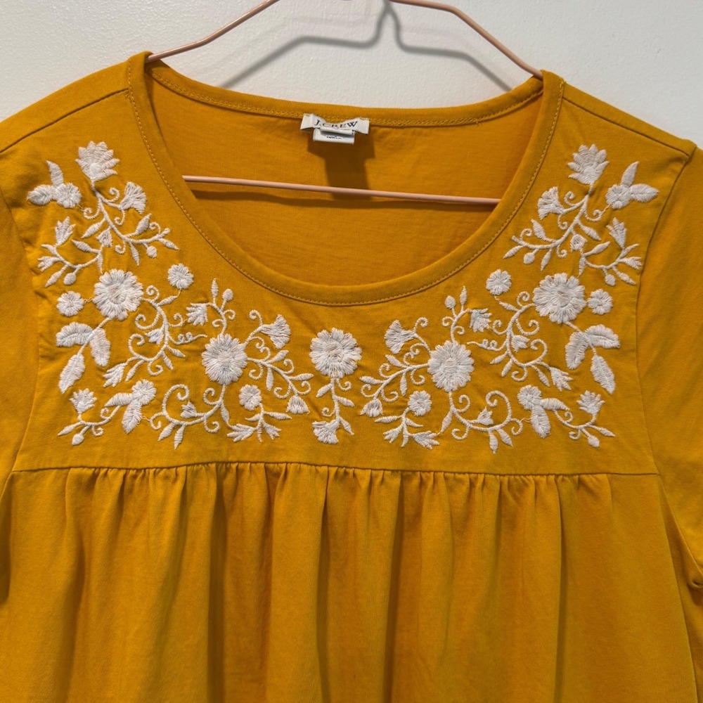 J.Crew Womens Mustard Yellow Floral Embroidered Cotton Cap Sleeve Top Small - Picture 4 of 6